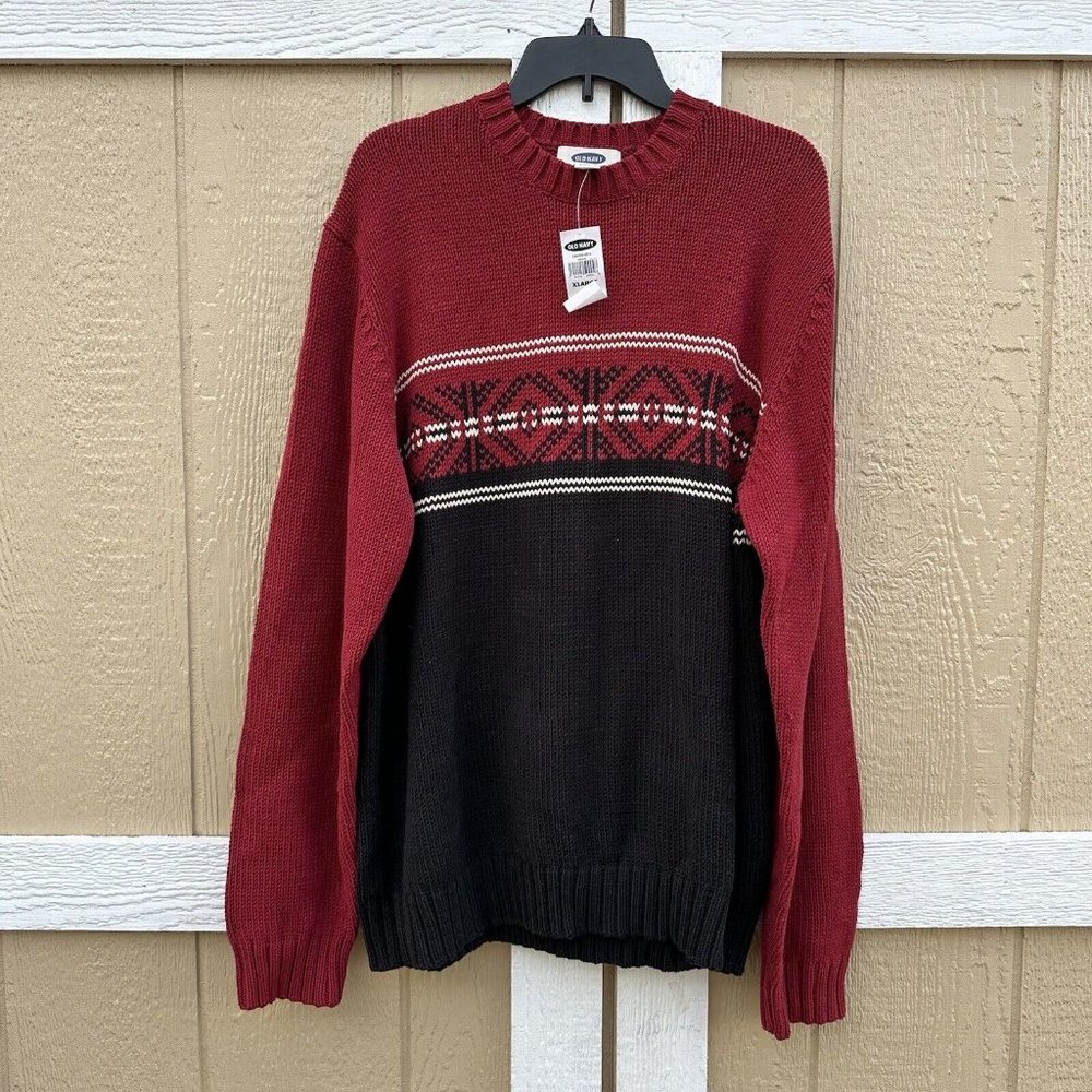 New Vintage Y2K Old Navy Crewneck Sweater Men’s Size XL Red Black Grunge Skater